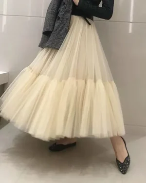 Jupe Longue Tulle Beige