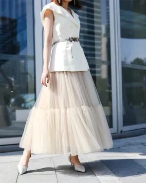 Jupe Longue Tulle Beige